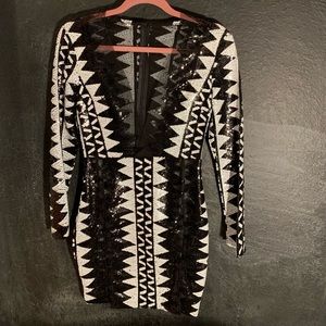 Black & white patterned sequined dress